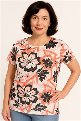 Mudflower T-shirt med coral blomster og små sten
